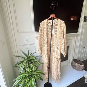 Sundance Cotton Crochet Duster Cardigan Boho Fringe XXL